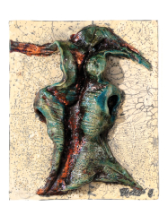 Palkó Ernő: LOVE STORY 3, chamotte clay, raku, 29×0,7×33 cm